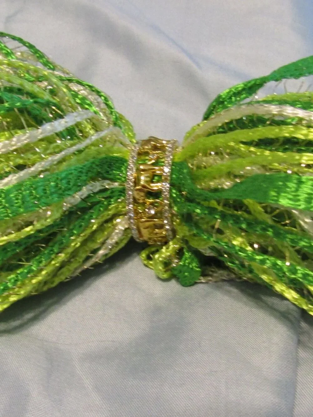 Vintage Style SHIMMERY GREENS & GOLD METALLIC FRINGE SCARF 2-TONE ELEPHANT RING